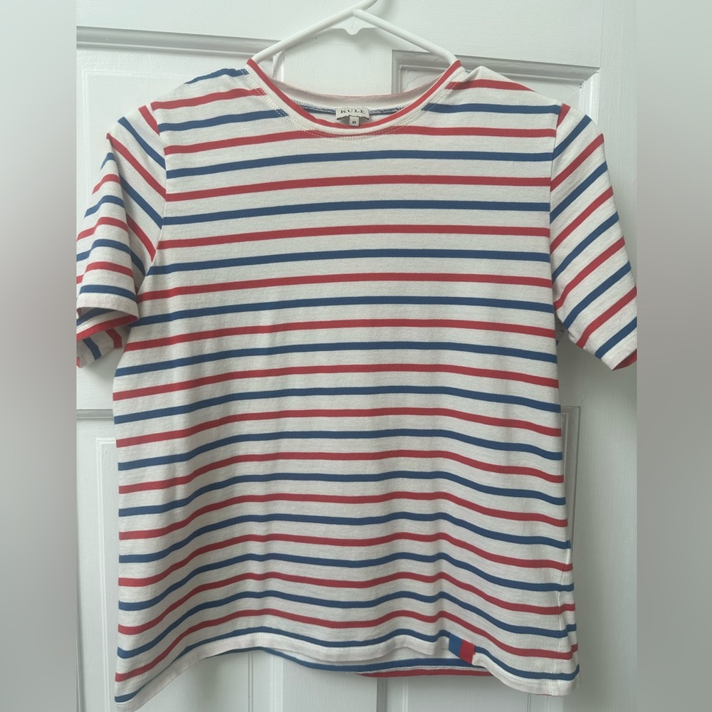 KULE White Red and Blue Striped Short Sleeve Tee